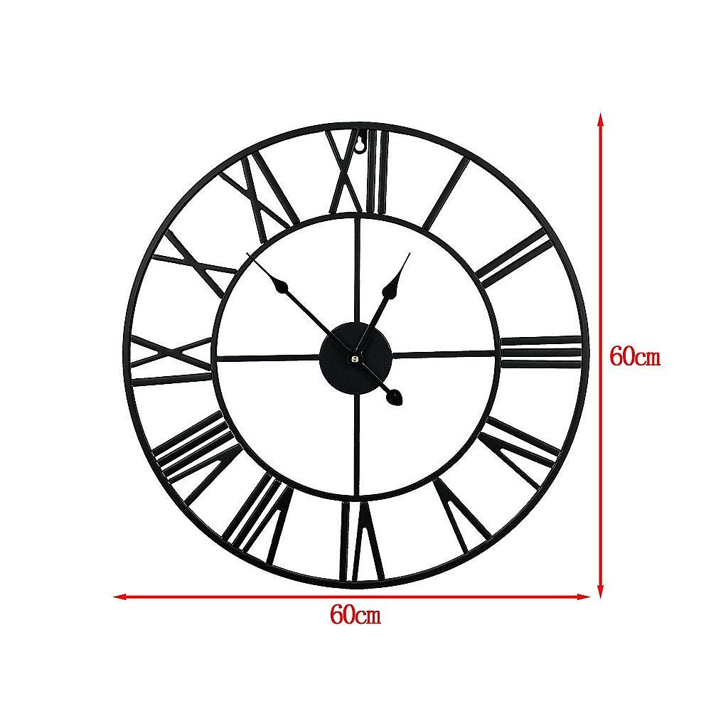 60cm Industrial Large Wall Clock, Round Metal Wall Clocks Roman Numerals Style - RetroVibes.au