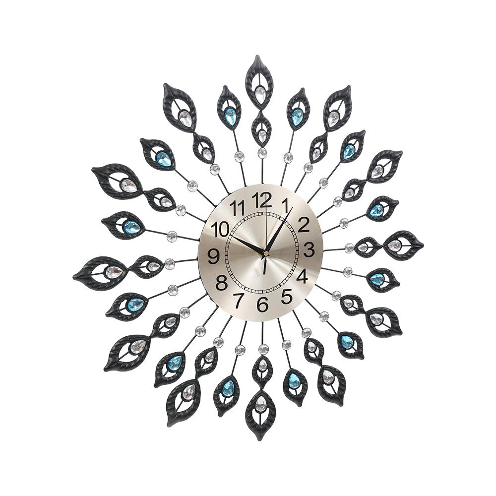 Artiss 60cm Wall Clock Large 3D Peacock Crystal Silver - RetroVibes.au
