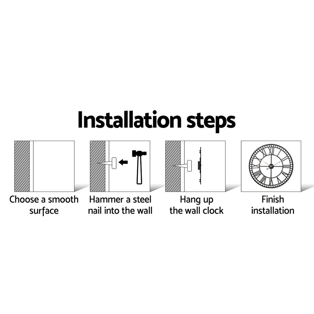 Artiss 60cm Wall Clock Large Roman Numerals Metal Black - RetroVibes.au