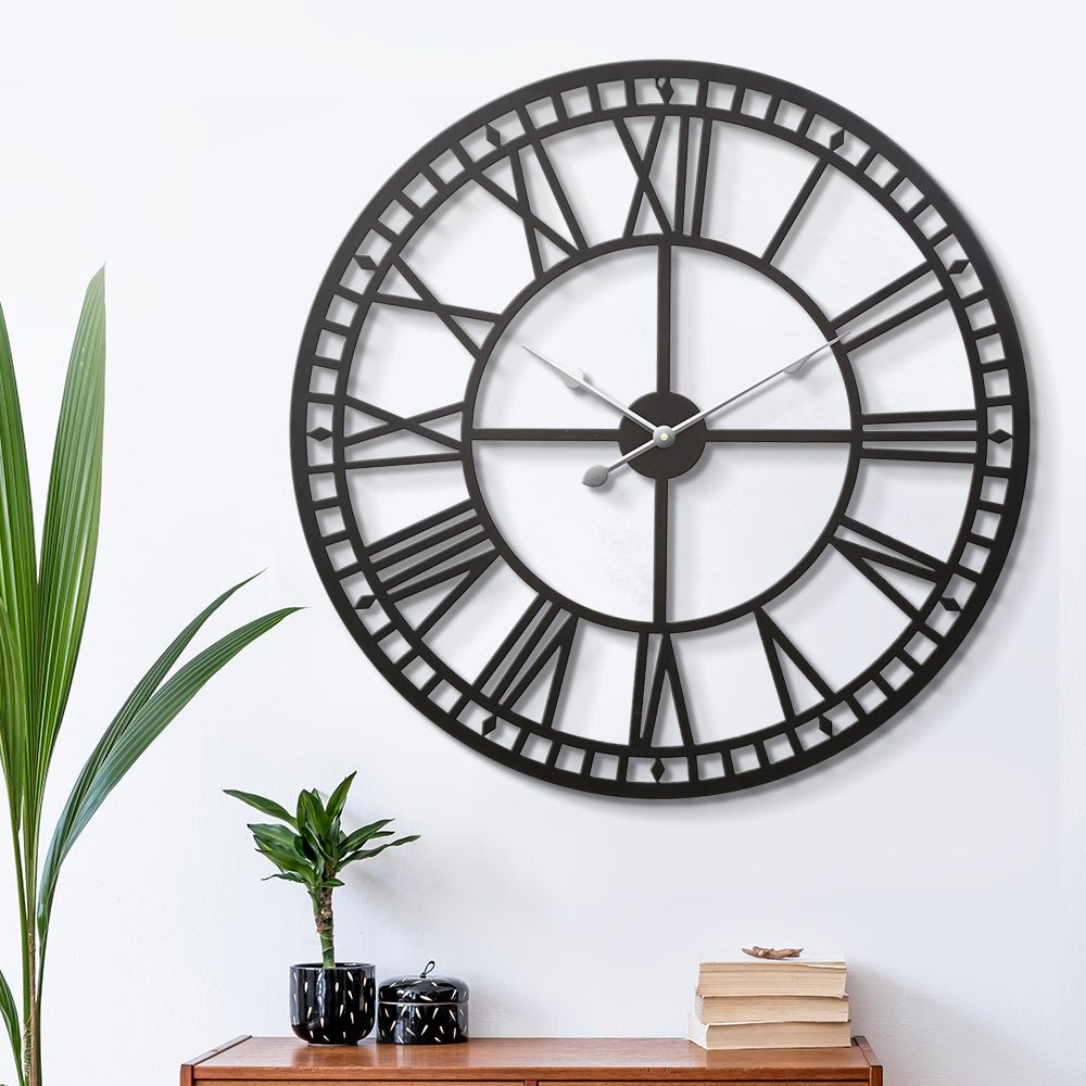 Artiss 80cm Wall Clock Large Roman Numerals Metal Black - RetroVibes.au