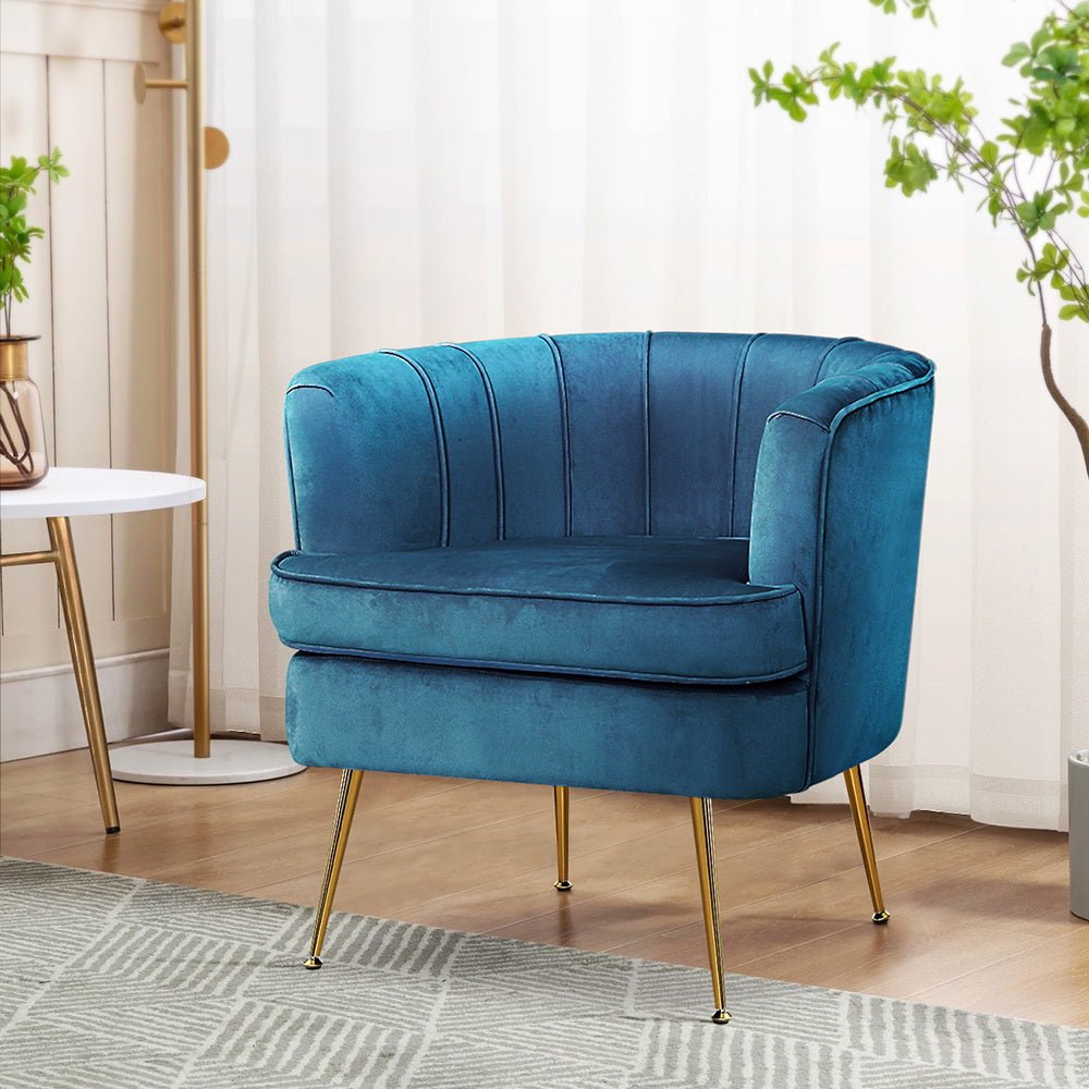 Artiss Armchair Velvet Blue Norvia - RetroVibes.au