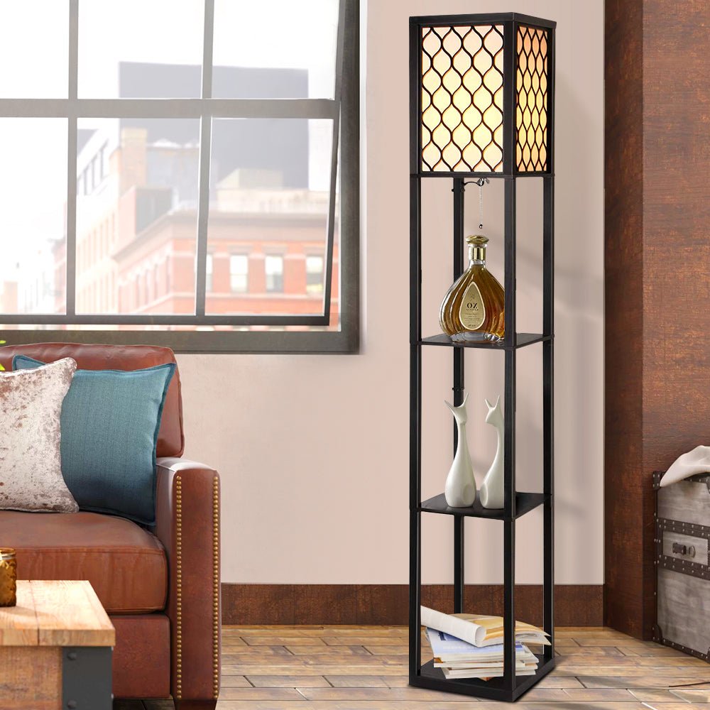 Artiss Floor Lamp 3 Tier Shelf Storage LED Light Stand Home Room Pattern Black - RetroVibes.au
