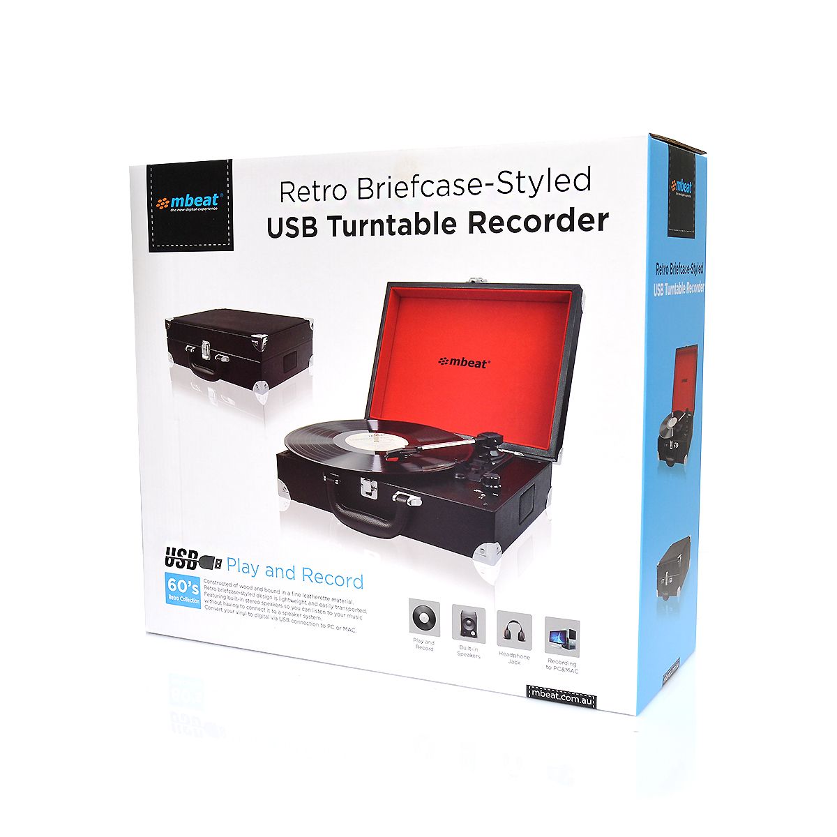 mbeat Retro Briefcase - styled USB Turntable - RetroVibes.au