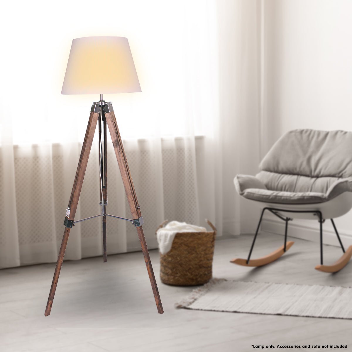 Sarantino Solid Wood Tripod Floor Lamp Adjustable Height White Shade - RetroVibes.au