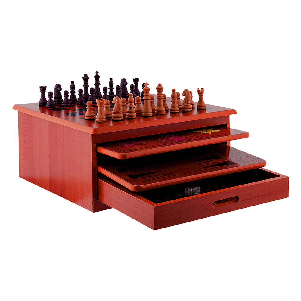 10 in 1 Wooden Chess Board Games Slide Out Checkers House Unit Set - RetroVibes.au