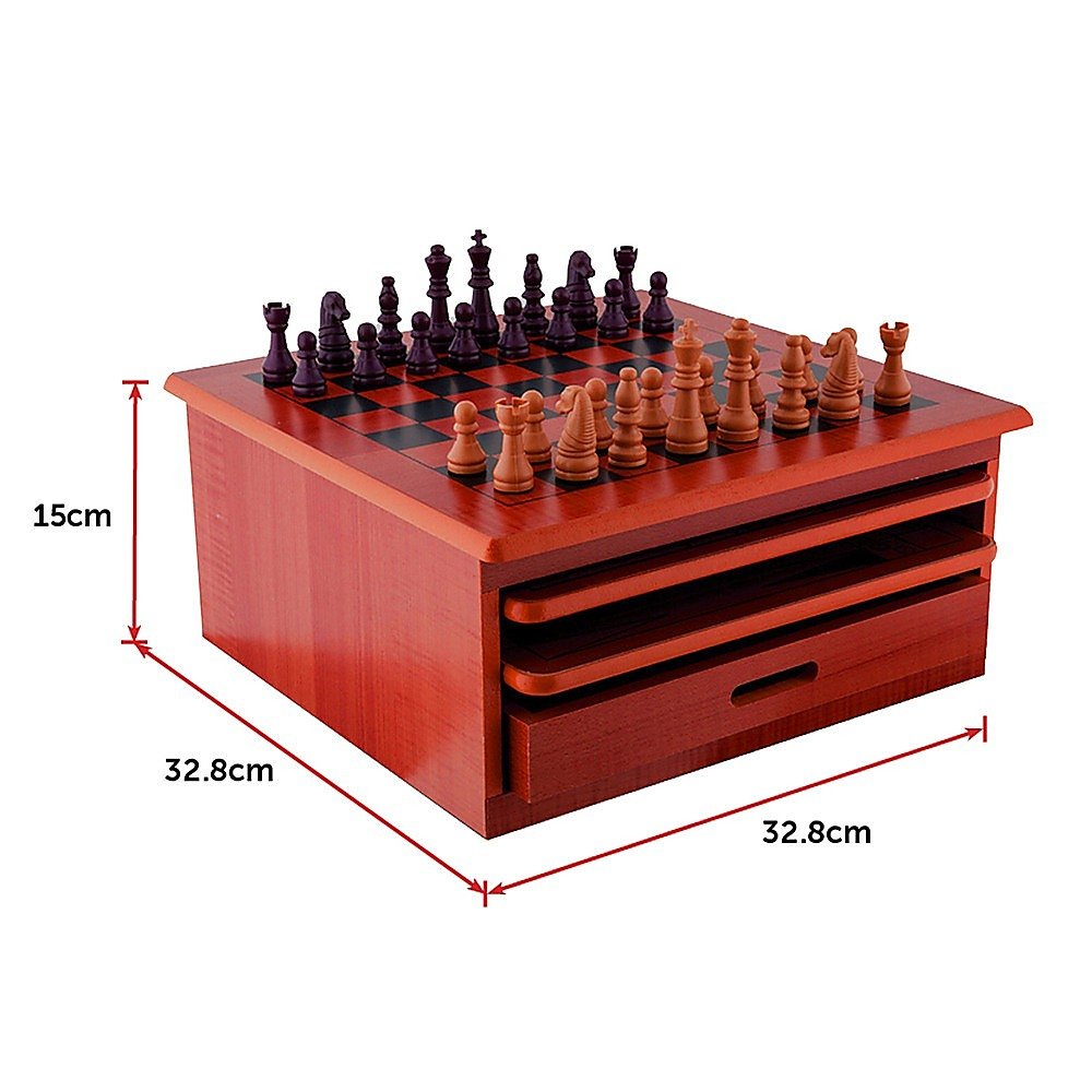 10 in 1 Wooden Chess Board Games Slide Out Checkers House Unit Set - RetroVibes.au