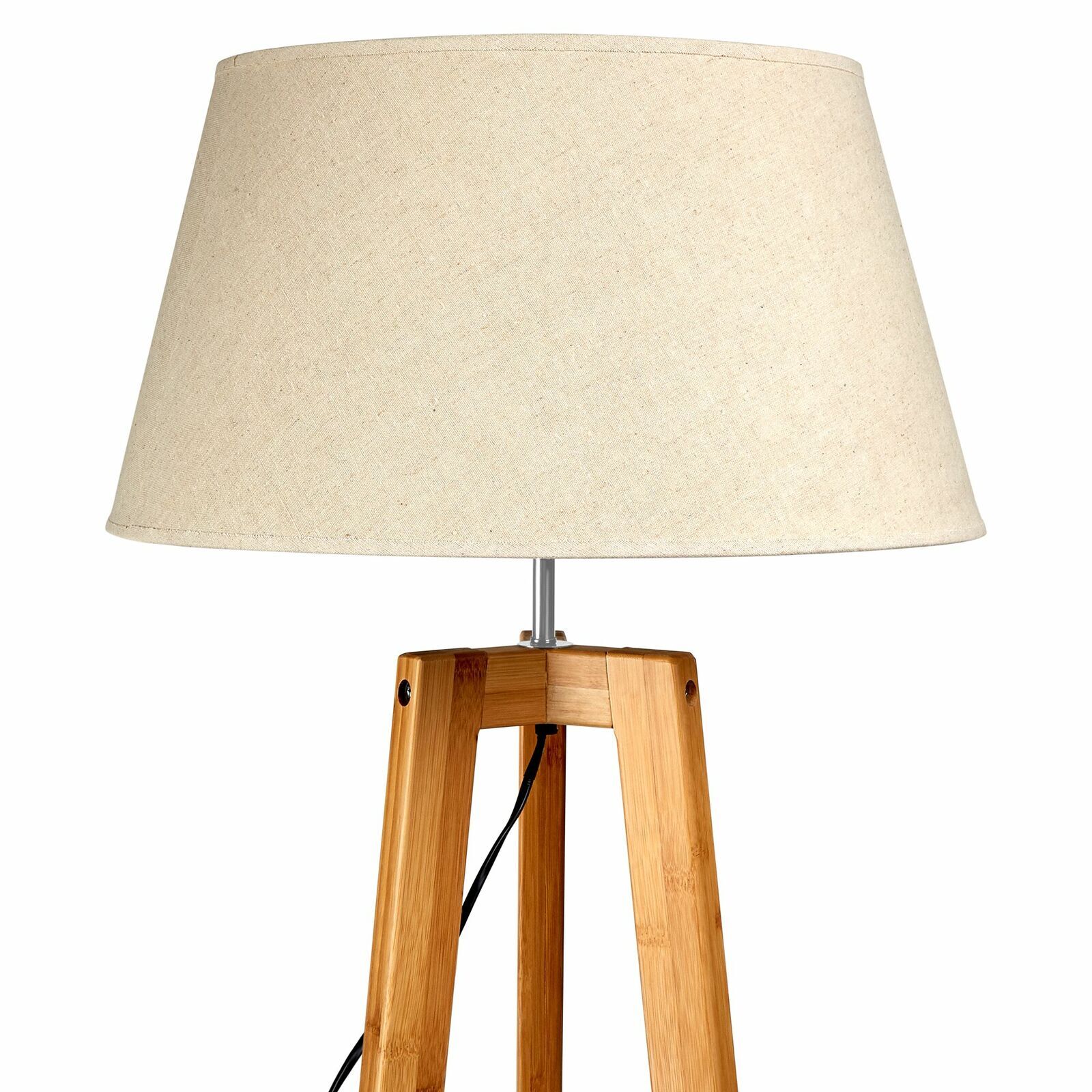 155cm Large Bamboo Wooden Tripod Floor Lamp w Beige Linen Light Shade - RetroVibes.au