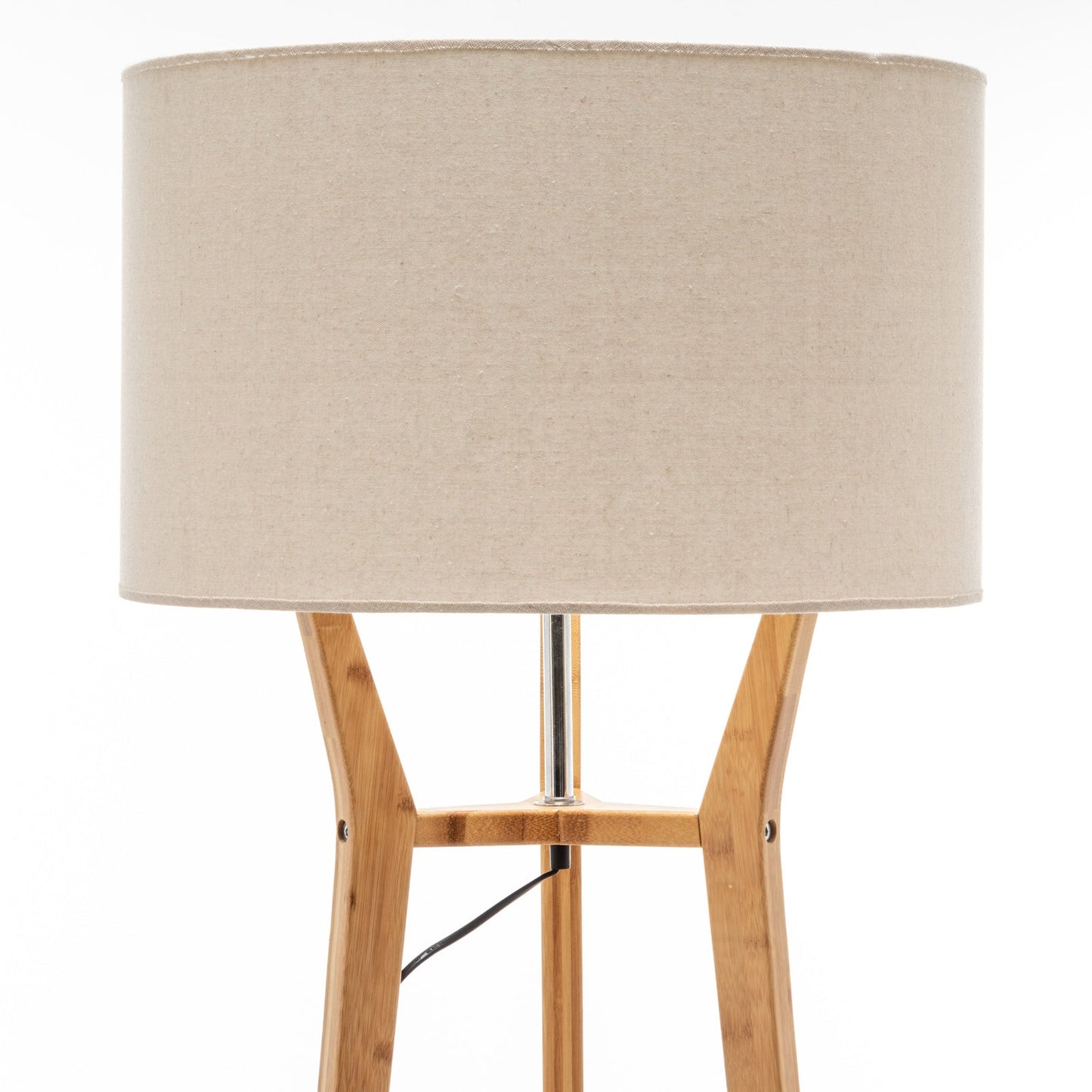 168cm Large Bamboo Wooden Tripod Floor Lamp Light Modern Linen Shade w Shelves - RetroVibes.au