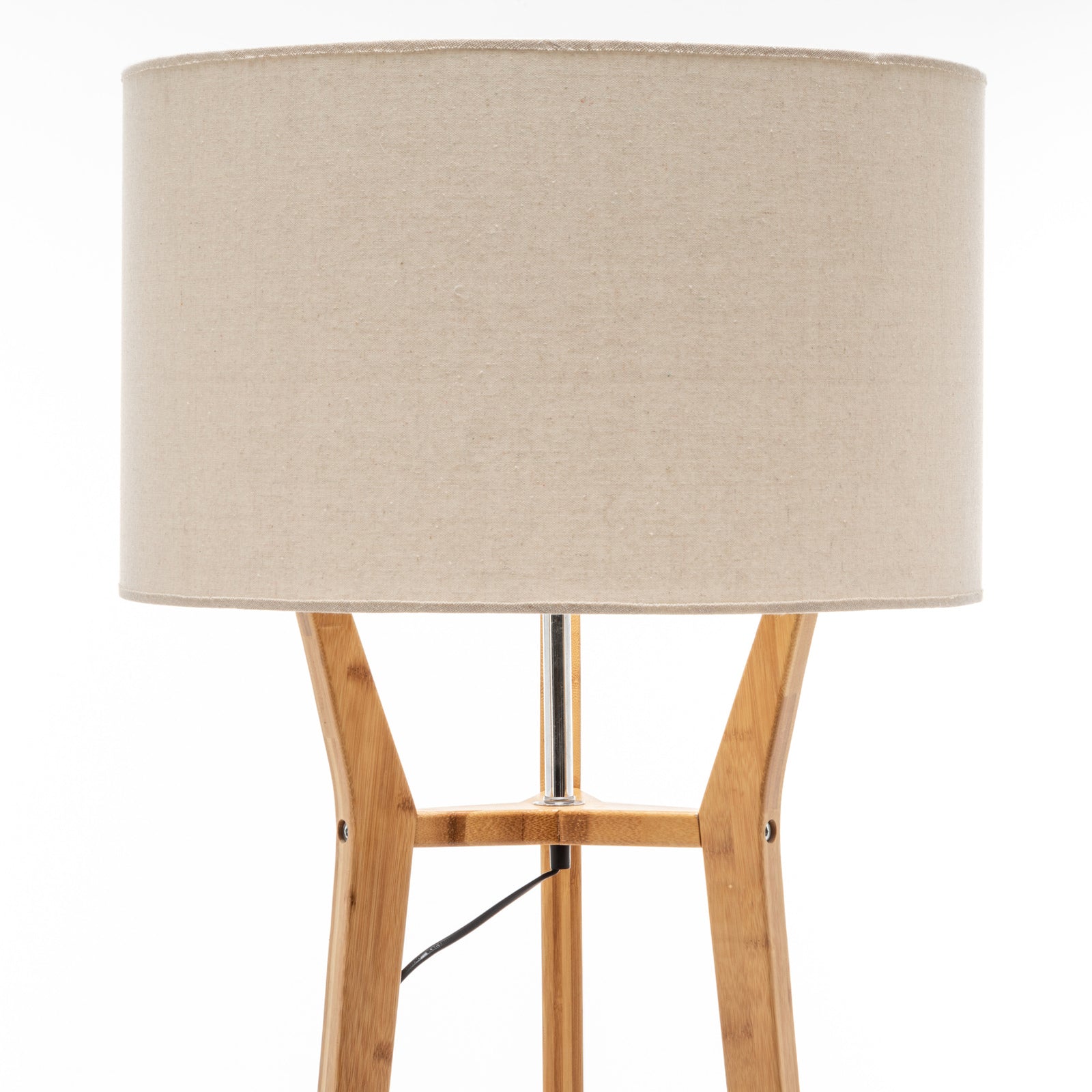 168cm Large Bamboo Wooden Tripod Floor Lamp Light Modern Linen Shade w Shelves - RetroVibes.au