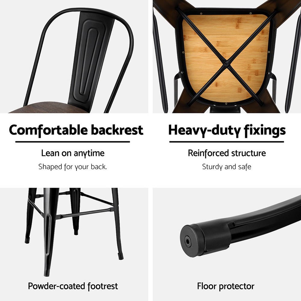 2x Artiss Metal Bar Stools Wooden Seat Retro Counter Stool - RetroVibes.au