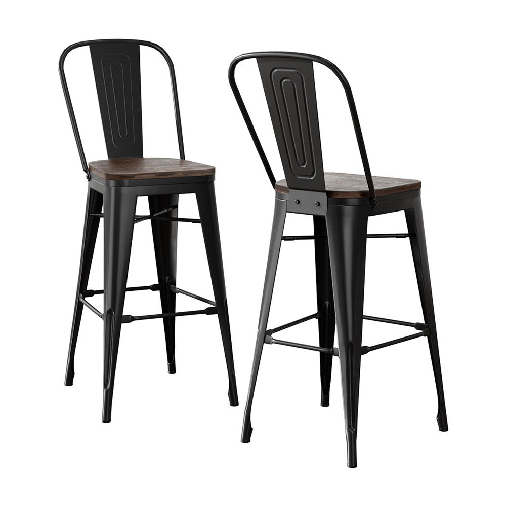 2x Artiss Metal Bar Stools Wooden Seat Retro Counter Stool - RetroVibes.au