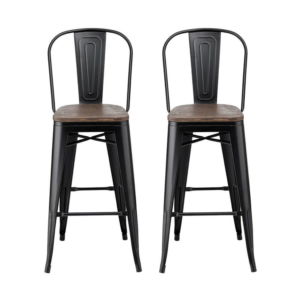 2x Artiss Metal Bar Stools Wooden Seat Retro Counter Stool - RetroVibes.au
