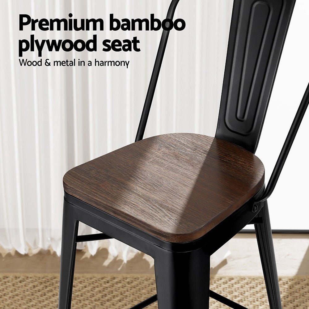 2x Artiss Metal Bar Stools Wooden Seat Retro Counter Stool - RetroVibes.au