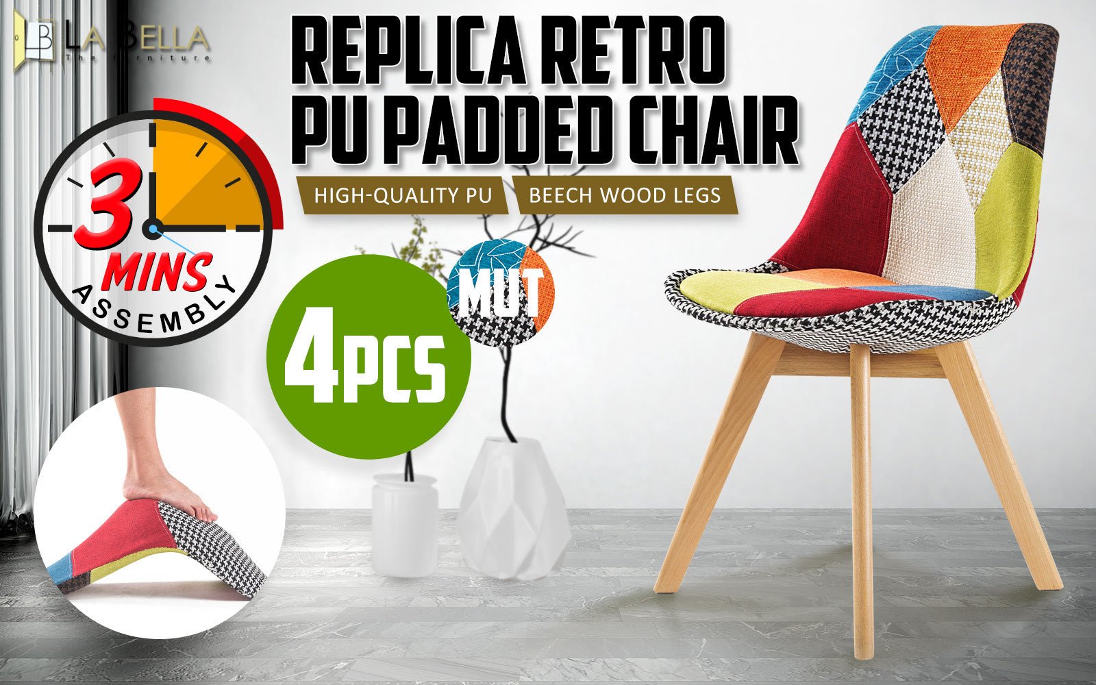 4X Retro Dining Cafe Chair Padded Seat MULTI COLOUR - RetroVibes.au