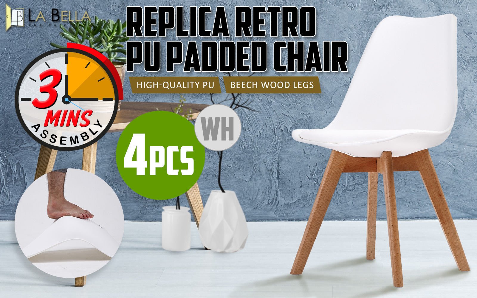 4X Retro Dining Cafe Chair Padded Seat WHITE - RetroVibes.au