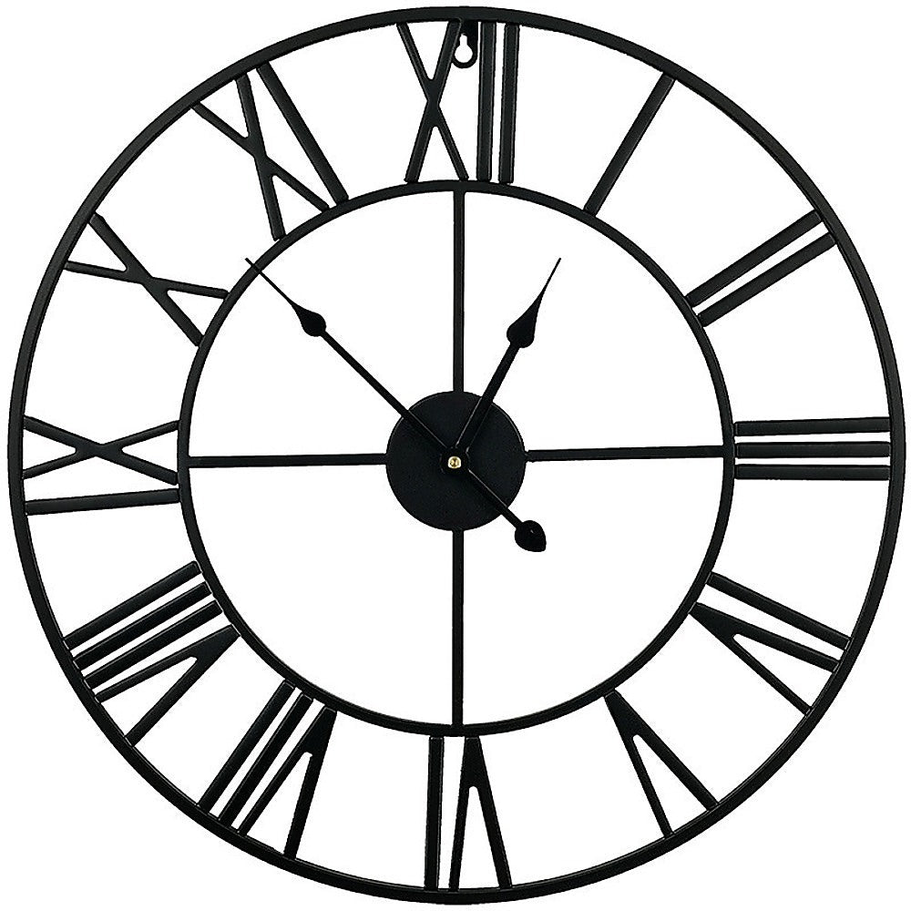 60cm Industrial Large Wall Clock, Round Metal Wall Clocks Roman Numerals Style - RetroVibes.au