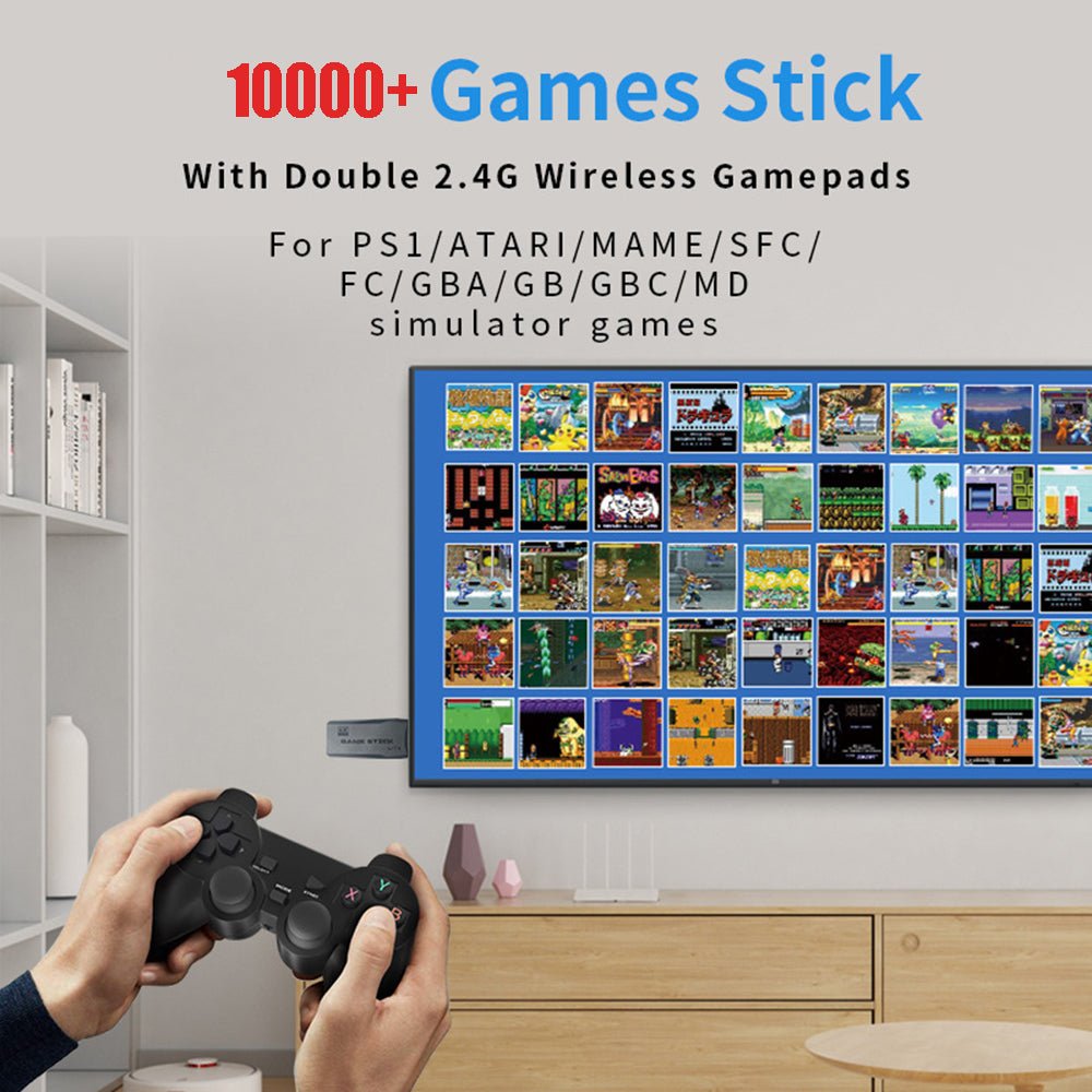 64G 4K 10000+ Retro Games Stick TV Video Game Console HDMI 2 Wireless Controller - RetroVibes.au