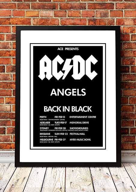 AC/DC / The Angels (Angel City) 'Back In Black' Australian Tour Poster 1981 - Framed A2 - RetroVibes.au