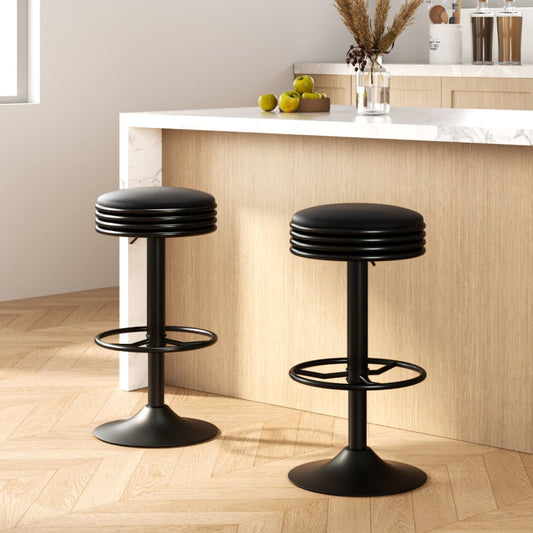 Artiss 2x Bar Stools Leather Padded Gas Lift Black - RetroVibes.au