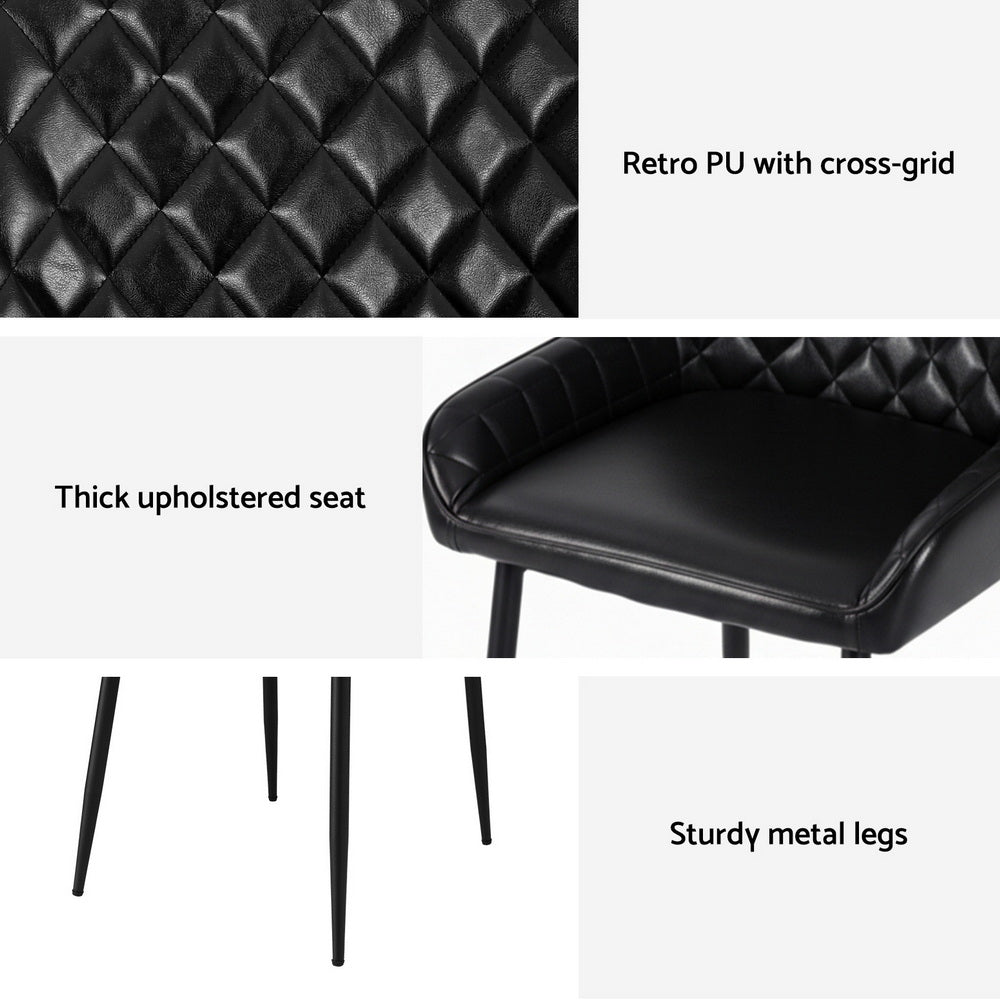 Artiss 2x Dining Chairs Retro PU Leather Kitchen Lounge Cafe Accent Chair Black - RetroVibes.au