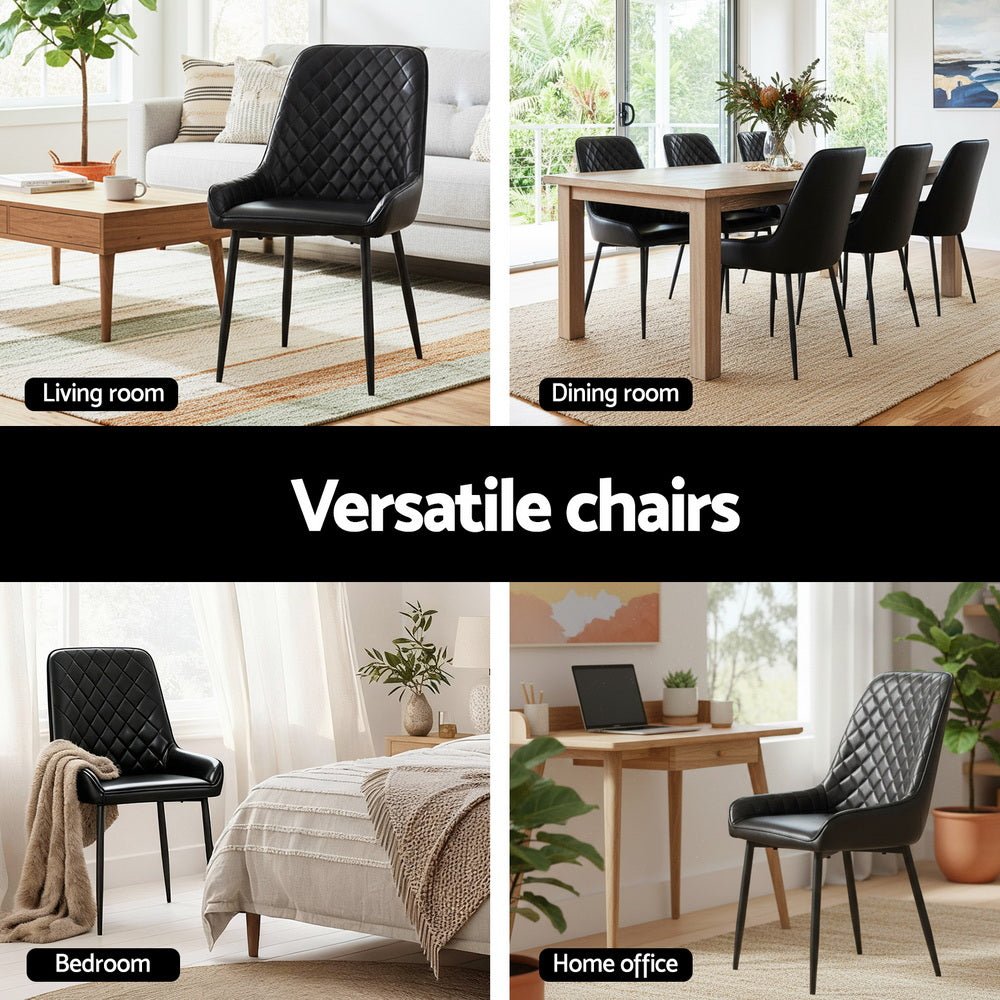 Artiss 2x Dining Chairs Retro PU Leather Kitchen Lounge Cafe Accent Chair Black - RetroVibes.au