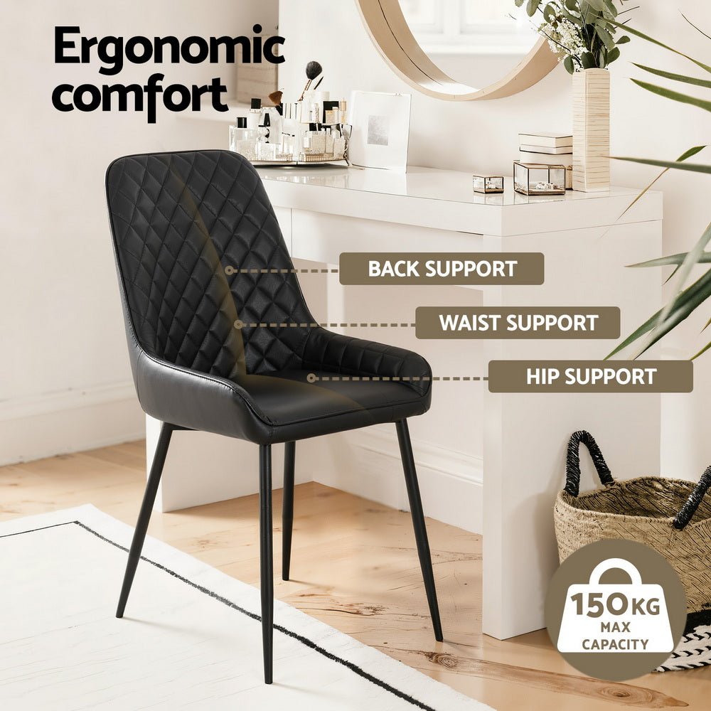 Artiss 2x Dining Chairs Retro PU Leather Kitchen Lounge Cafe Accent Chair Black - RetroVibes.au