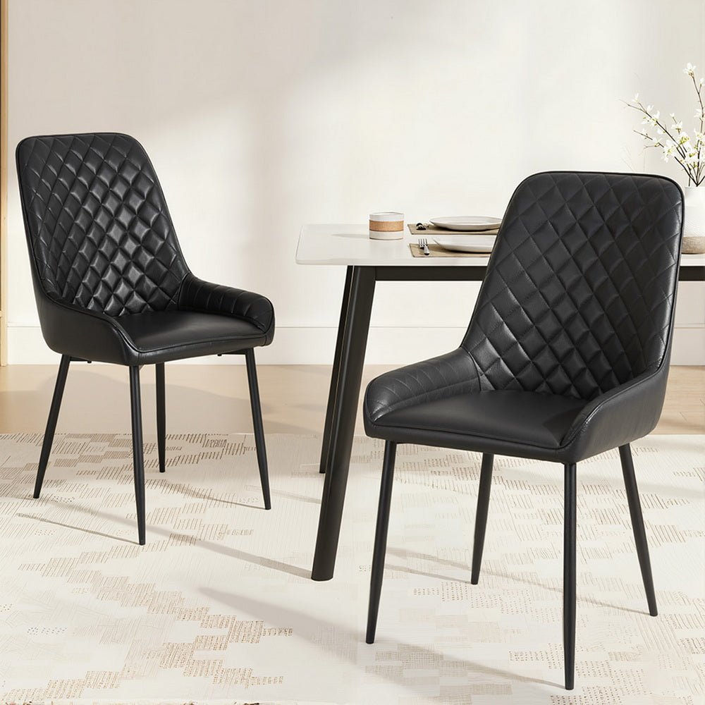 Artiss 2x Dining Chairs Retro PU Leather Kitchen Lounge Cafe Accent Chair Black - RetroVibes.au