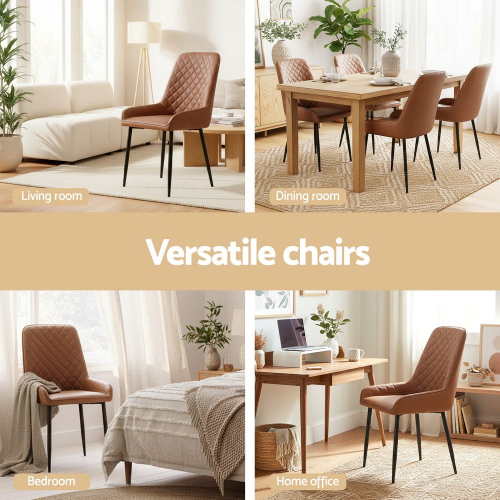 Artiss 2x Dining Chairs Retro PU Leather Kitchen Lounge Cafe Accent Chair Brown - RetroVibes.au