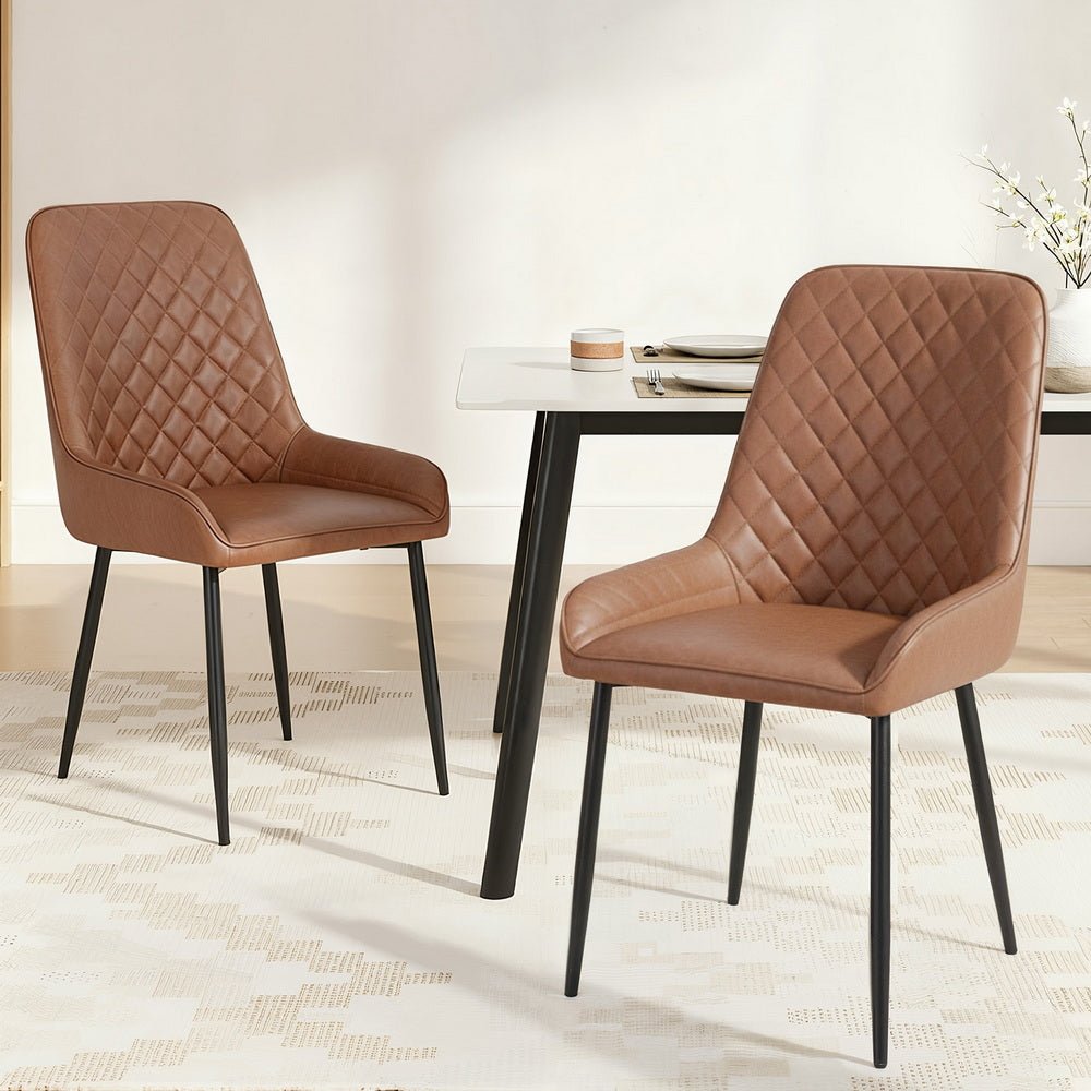 Artiss 2x Dining Chairs Retro PU Leather Kitchen Lounge Cafe Accent Chair Brown - RetroVibes.au