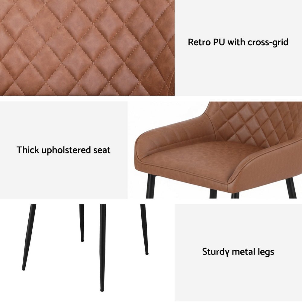 Artiss 2x Dining Chairs Retro PU Leather Kitchen Lounge Cafe Accent Chair Brown - RetroVibes.au