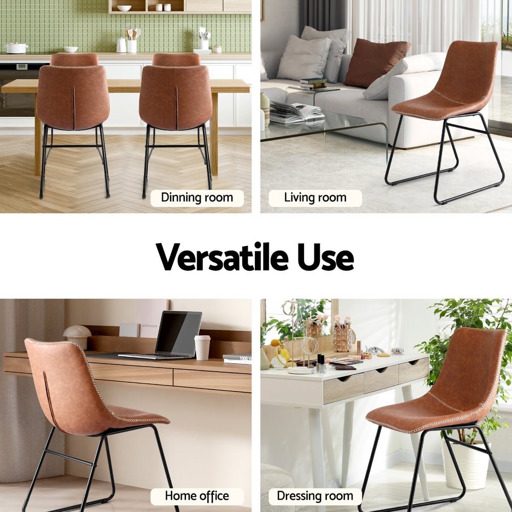 Artiss 4x Dining Chairs Retro PU Leather Kitchen Lounge Cafe Accent Chair Brown - RetroVibes.au