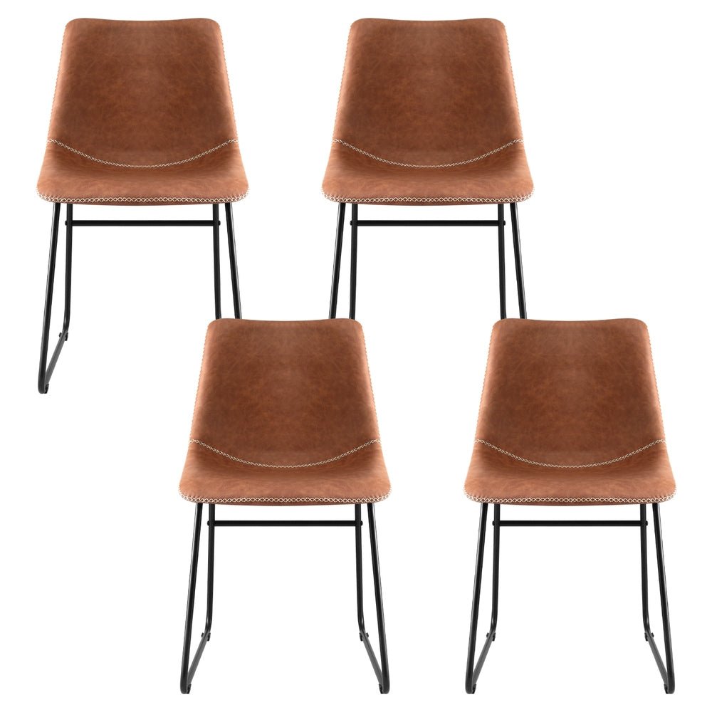 Artiss 4x Dining Chairs Retro PU Leather Kitchen Lounge Cafe Accent Chair Brown - RetroVibes.au