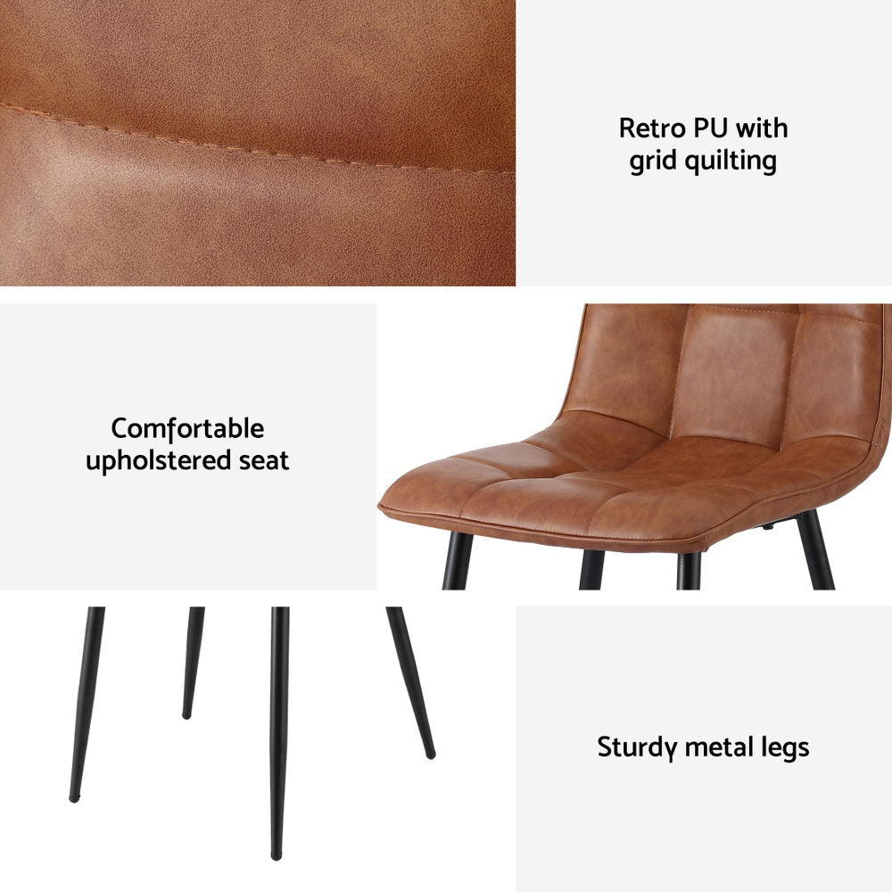 Artiss 4x Dining Chairs Retro PU Leather Kitchen Lounge Cafe Accent Chair Brown - RetroVibes.au
