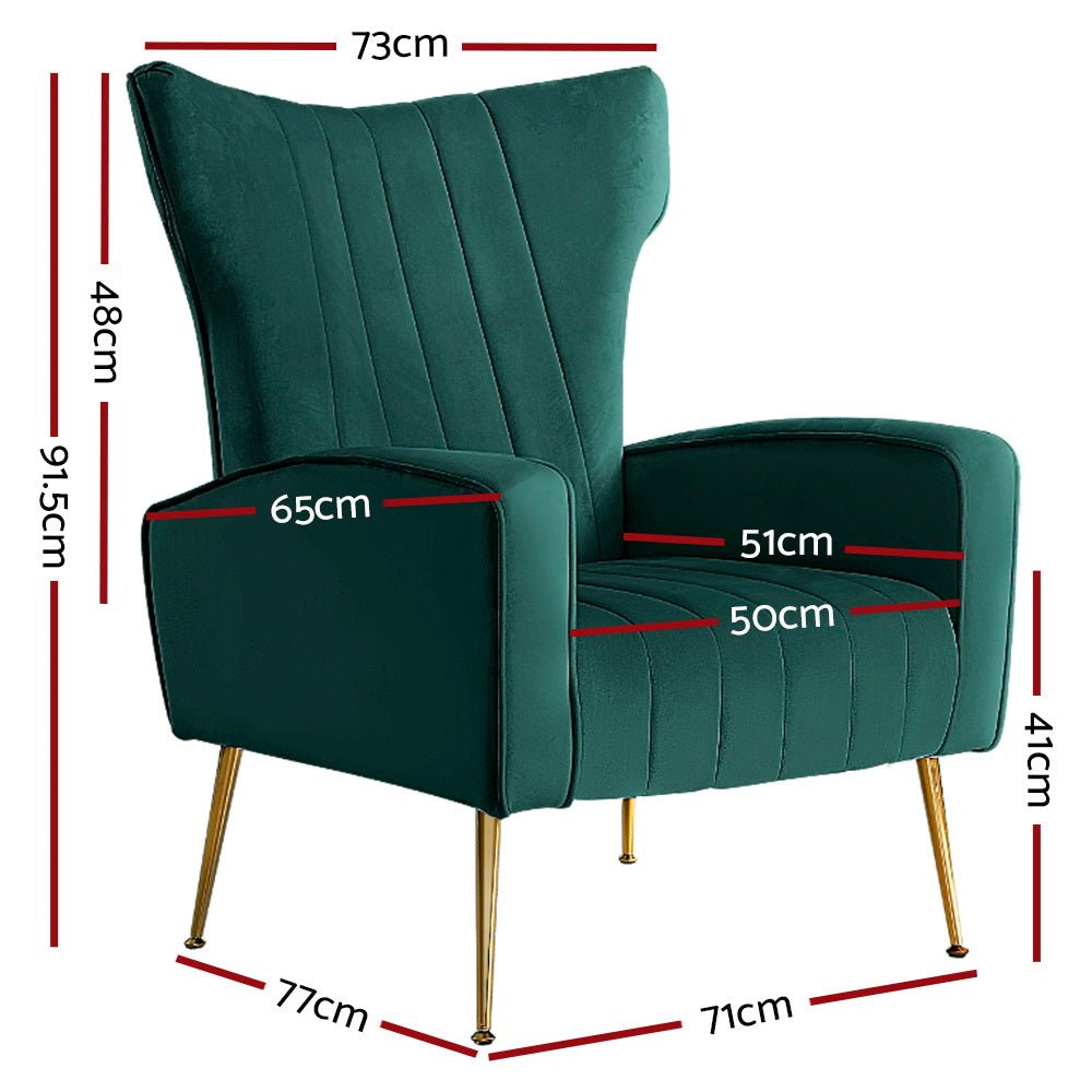 Artiss Armchair Green Velvet Kate - RetroVibes.au