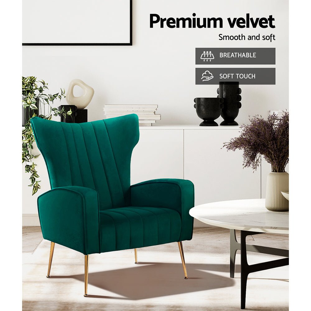 Artiss Armchair Green Velvet Kate - RetroVibes.au