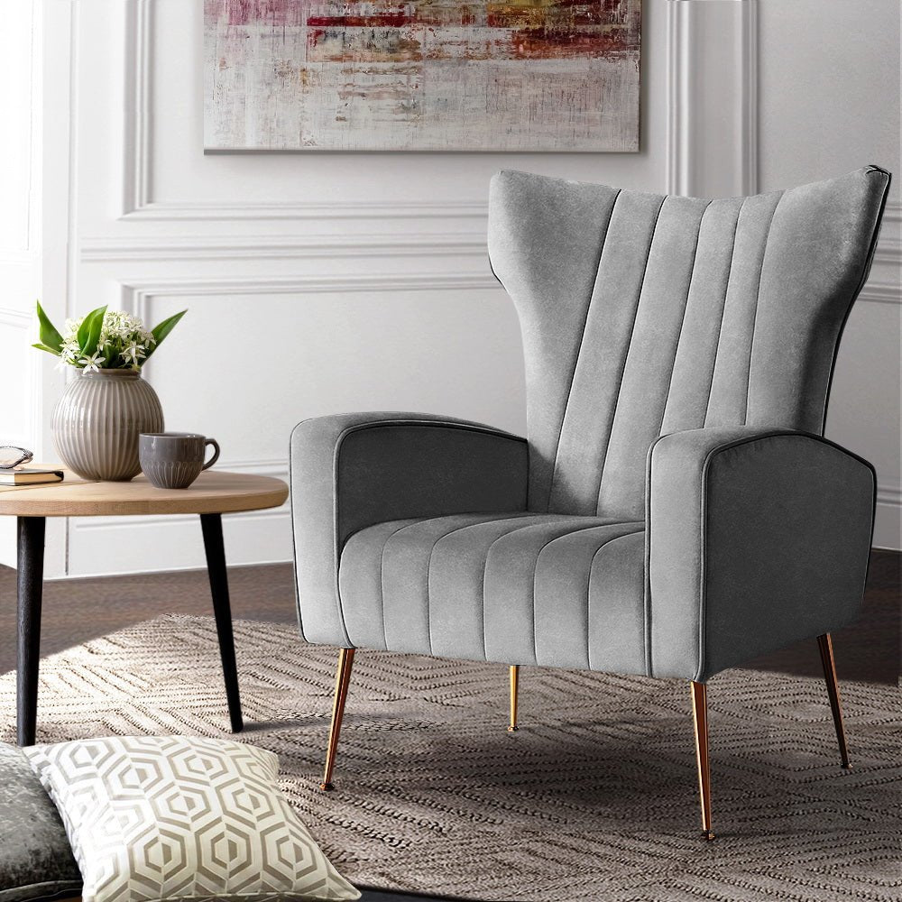 Artiss Armchair Grey Velvet Kate - RetroVibes.au