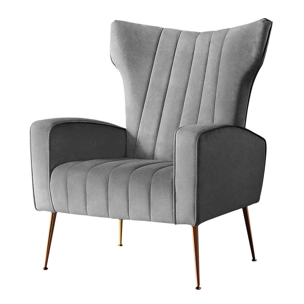 Artiss Armchair Grey Velvet Kate - RetroVibes.au