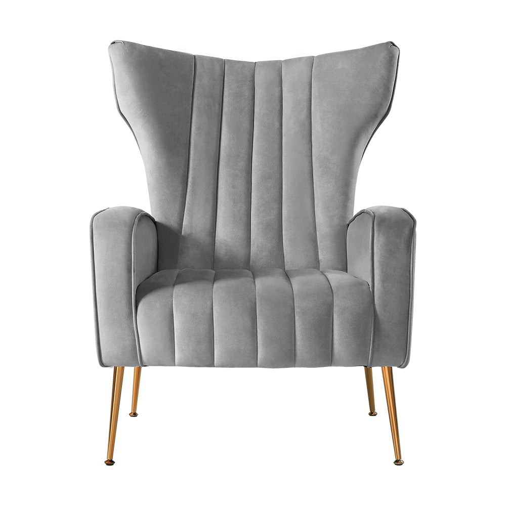 Artiss Armchair Grey Velvet Kate - RetroVibes.au