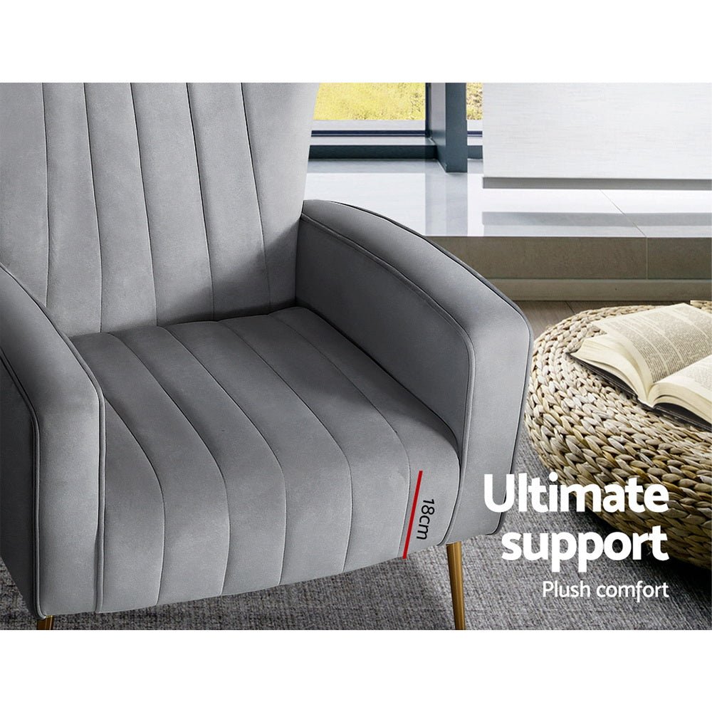 Artiss Armchair Grey Velvet Kate - RetroVibes.au