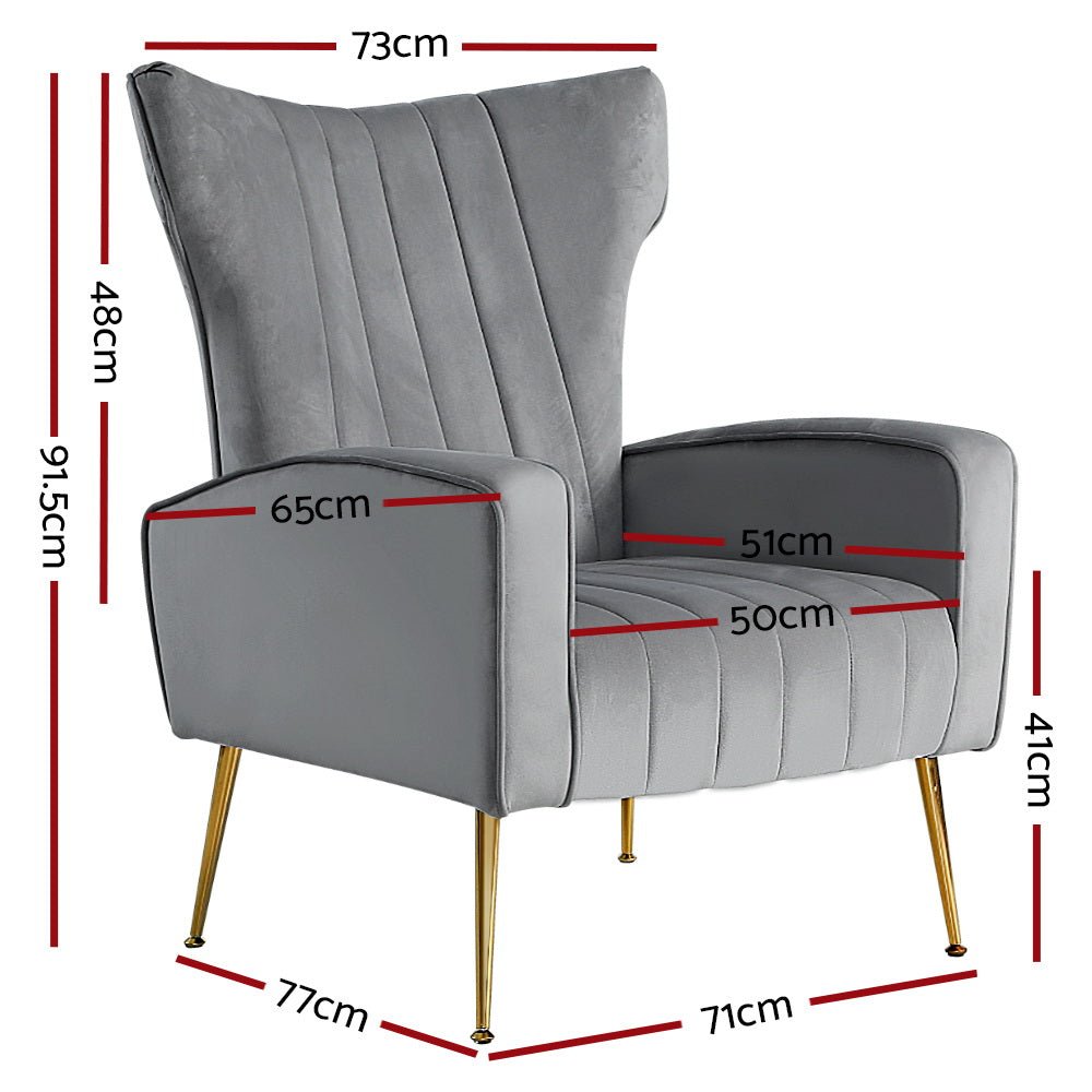 Artiss Armchair Grey Velvet Kate - RetroVibes.au