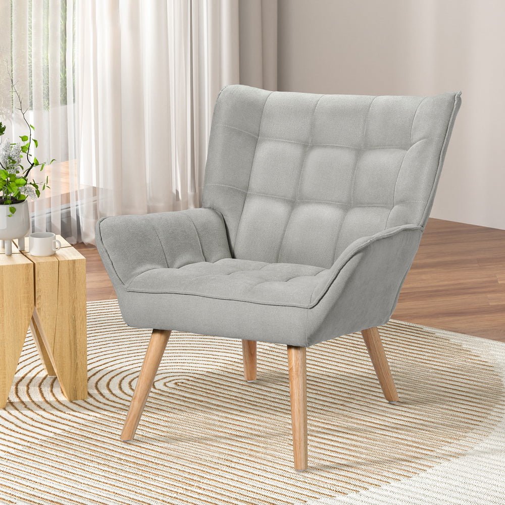 Artiss Armchair Lounge Chair Accent Chairs Sofa Linen Fabric Cushion Seat Grey - RetroVibes.au