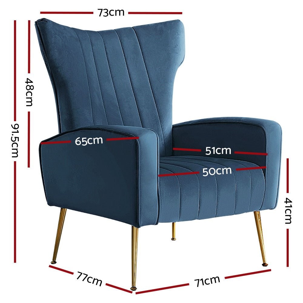 Artiss Armchair Navy Velvet Kate - RetroVibes.au