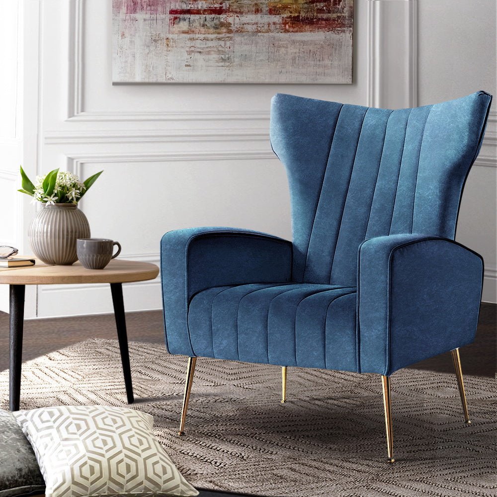 Artiss Armchair Navy Velvet Kate - RetroVibes.au