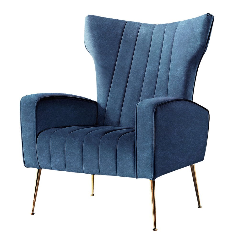 Artiss Armchair Navy Velvet Kate - RetroVibes.au