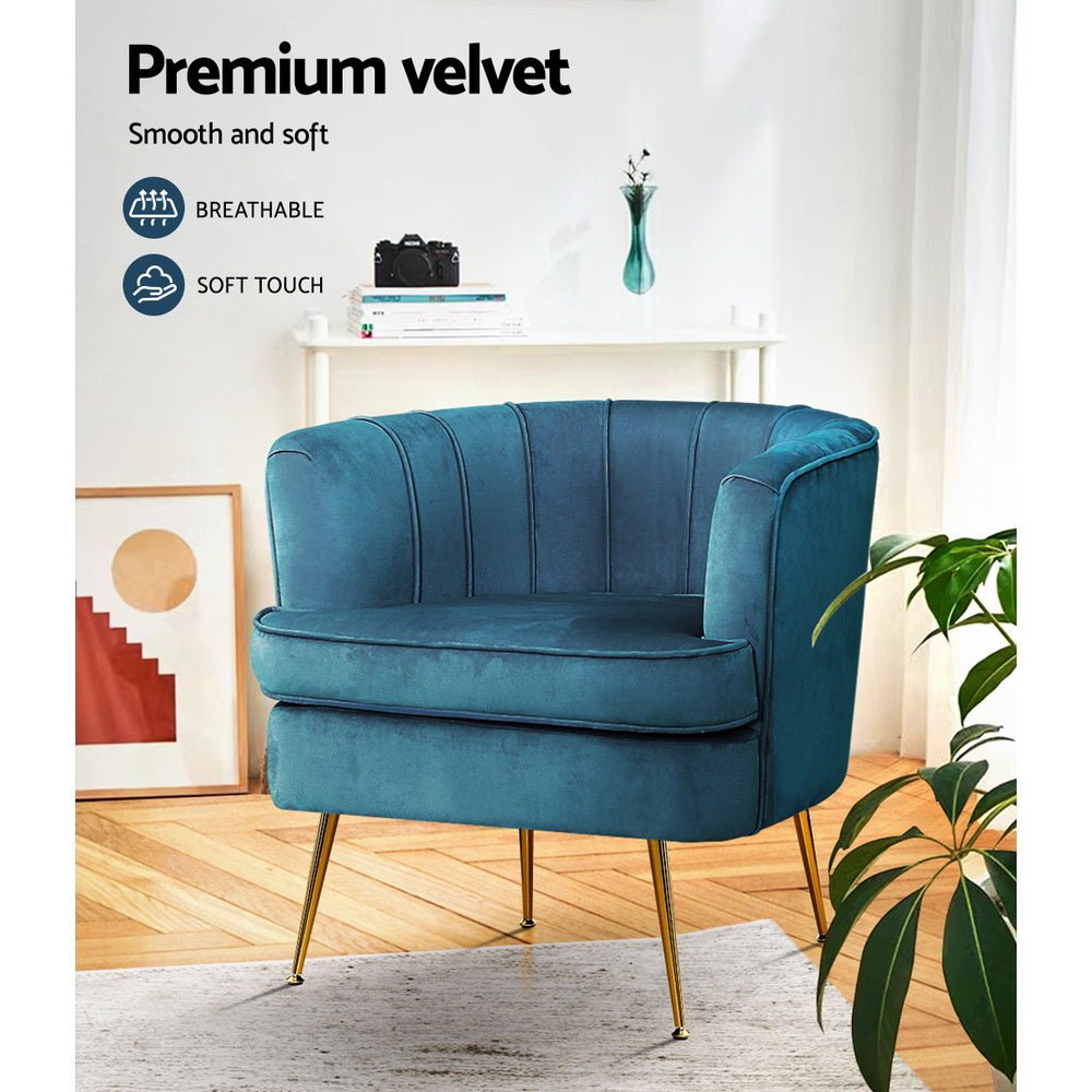 Artiss Armchair Velvet Blue Norvia - RetroVibes.au