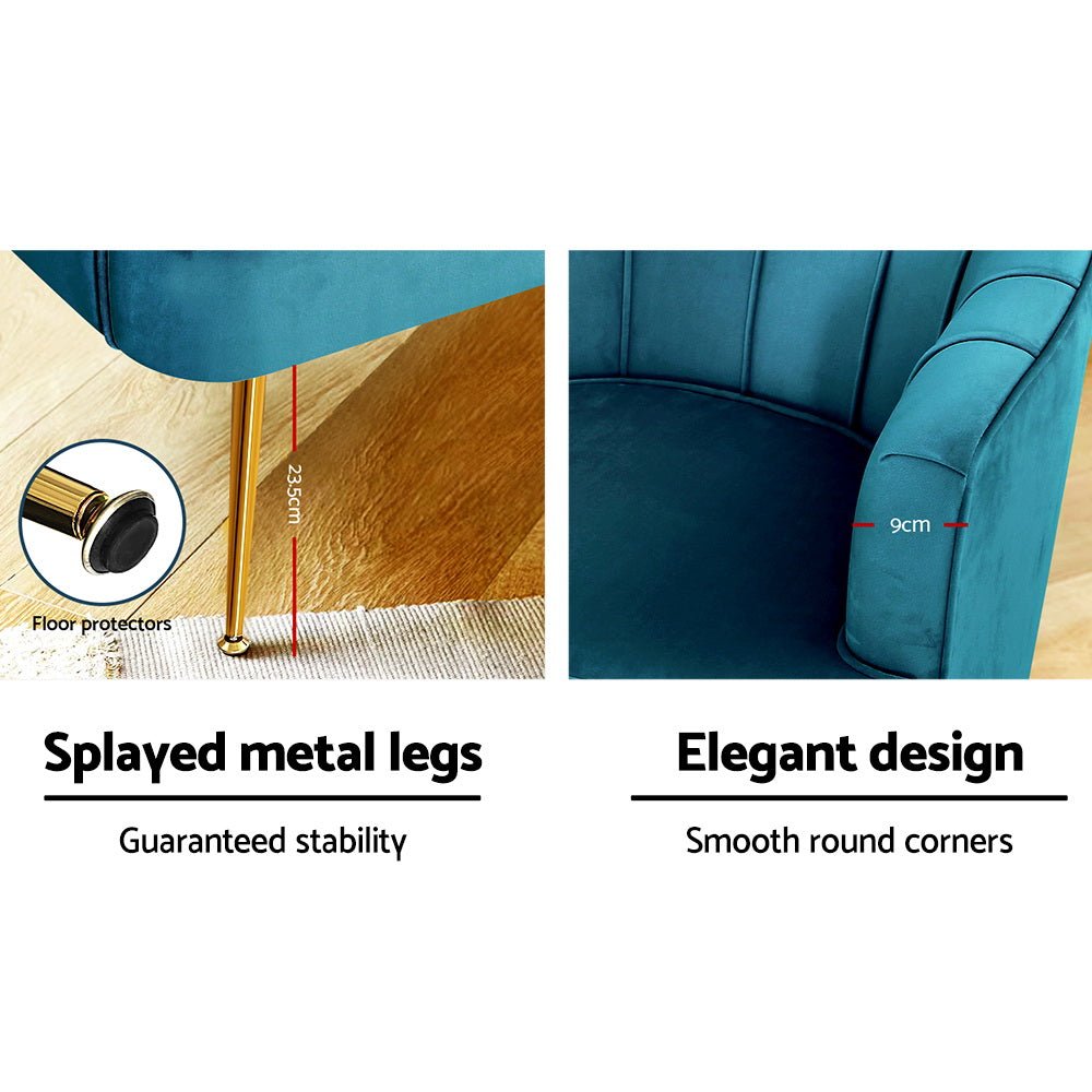 Artiss Armchair Velvet Blue Norvia - RetroVibes.au