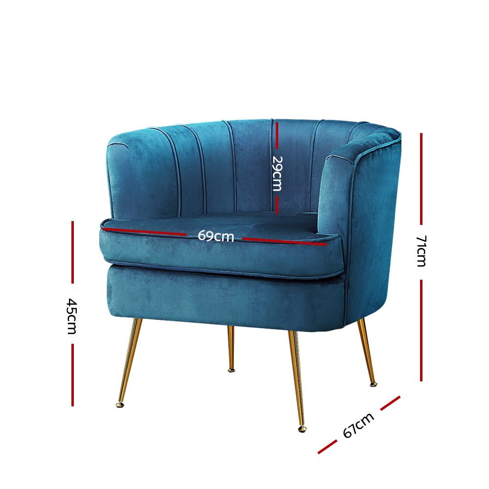 Artiss Armchair Velvet Blue Norvia - RetroVibes.au