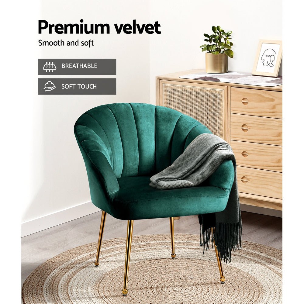 Artiss Armchair Velvet Green Eloise - RetroVibes.au