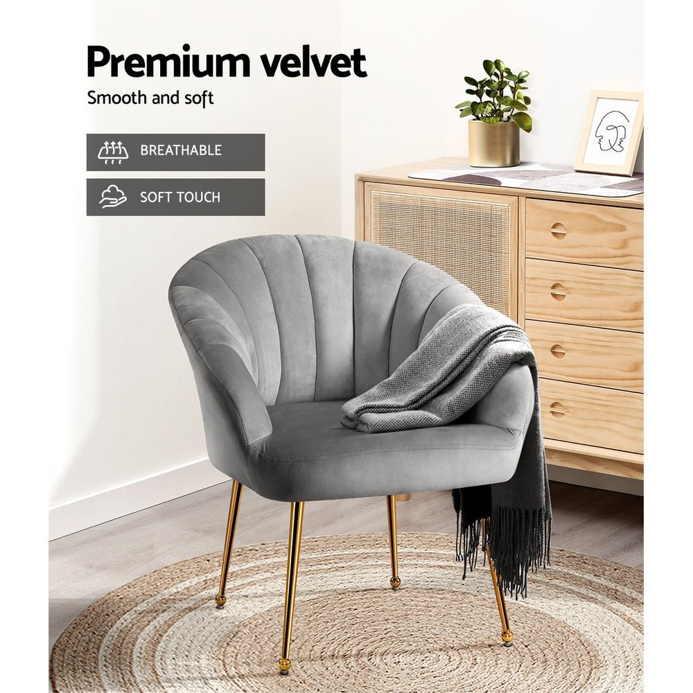 Artiss Armchair Velvet Grey Eloise - RetroVibes.au