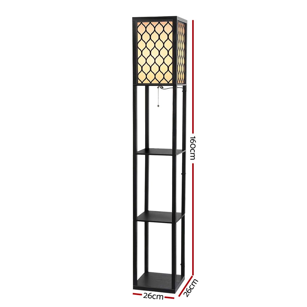 Artiss Floor Lamp 3 Tier Shelf Storage LED Light Stand Home Room Pattern Black - RetroVibes.au